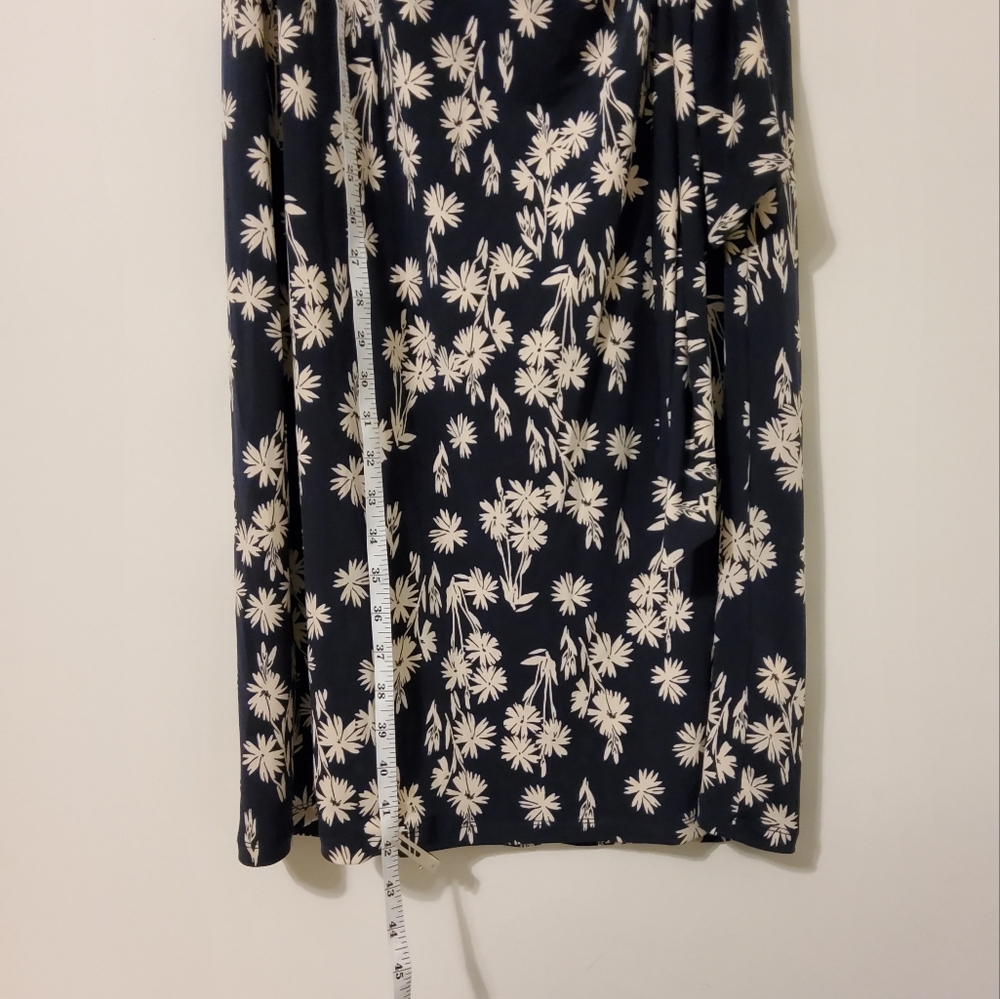 Ellen Tracy Black/White Floral Print Sleeveless Side Knotted Wrap Dress Size L - Picture 3 of 9
